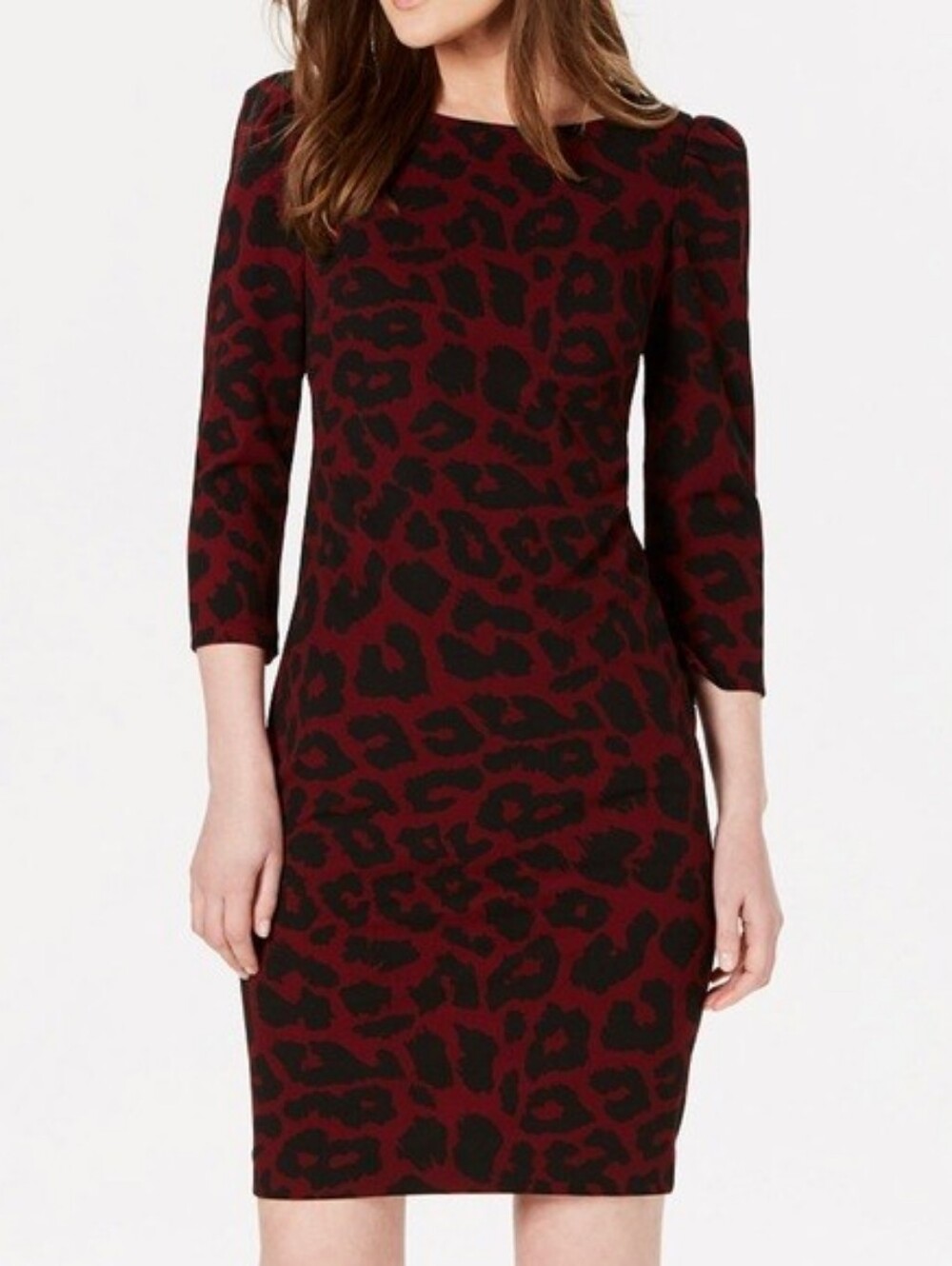 Calvin Klein Burgundy and Black Leopard-Print Sheath Dress Sz 12